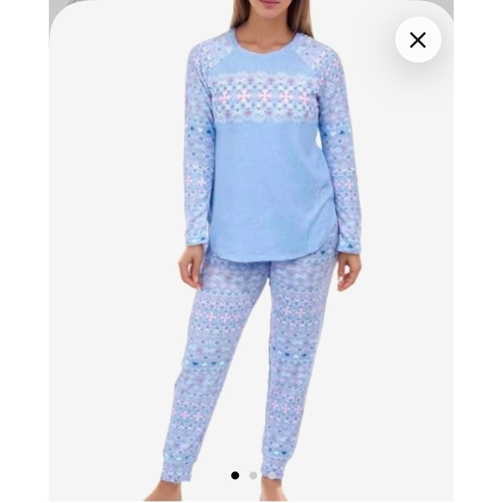 Cuddl Duds Fair Isle Pajama Set Blue Jogger Cozy Lounge Medium Cottagecore PJs - Picture 2 of 8